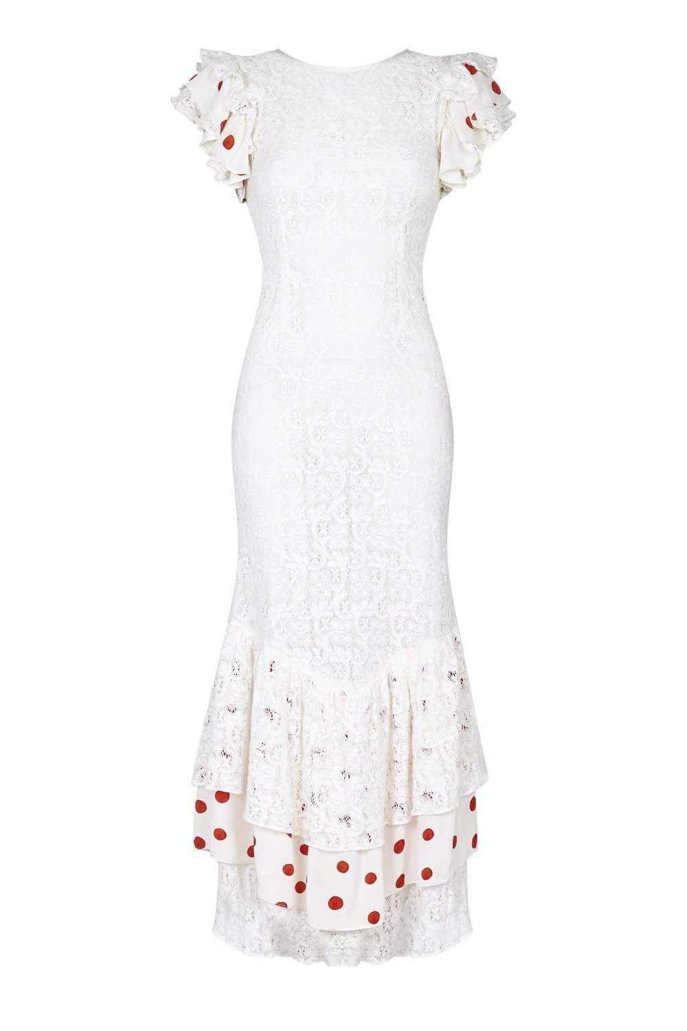 apolonia maxi dress White lace Tucker Denim Dress flattering foundation Size:M4 COSTUME HIRE. COSTUME HIRE: Cult Classics