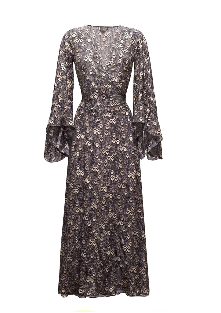 Oswaldo Gold Feather Print Dress